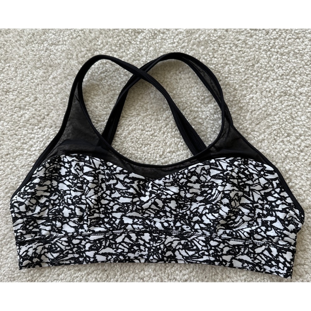 Lululemon Sports Bra Womens 2/4 Black White Mesh Straps